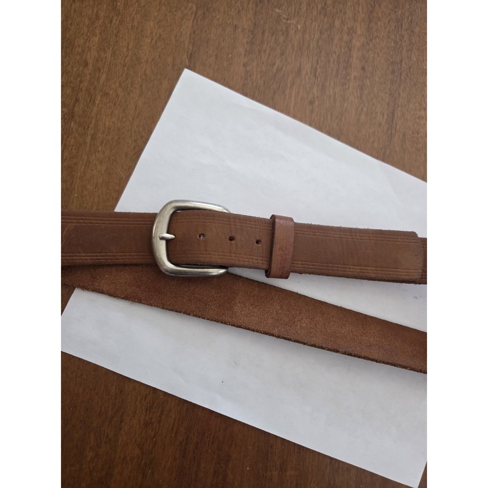 Vtg‎ Soft Full Grain Leather Belt Men's 44 Brown Silver Buckle Made In America